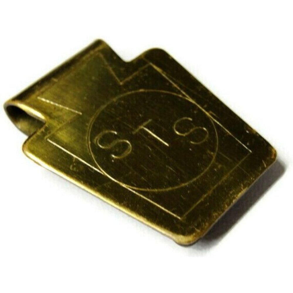 Vintage "STS" Monogram Money Clip Gold Plated Credit Card Cash ID Holder